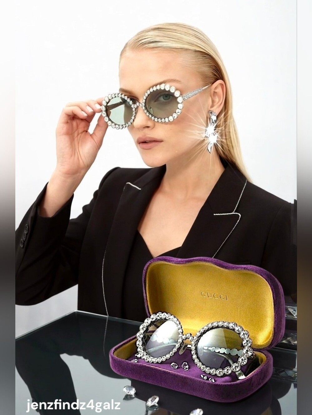 Gucci Crystal Embellished Round Sunglasses NWT Case & Dustbag Hollywood Forever